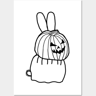 Cute Bunny Rabbit Wearing Halloween Horror Costume Minimal Line Art Posters and Art